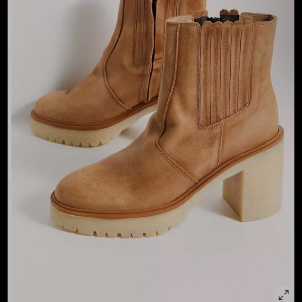 Free People Distressed Camel Heeled Boots